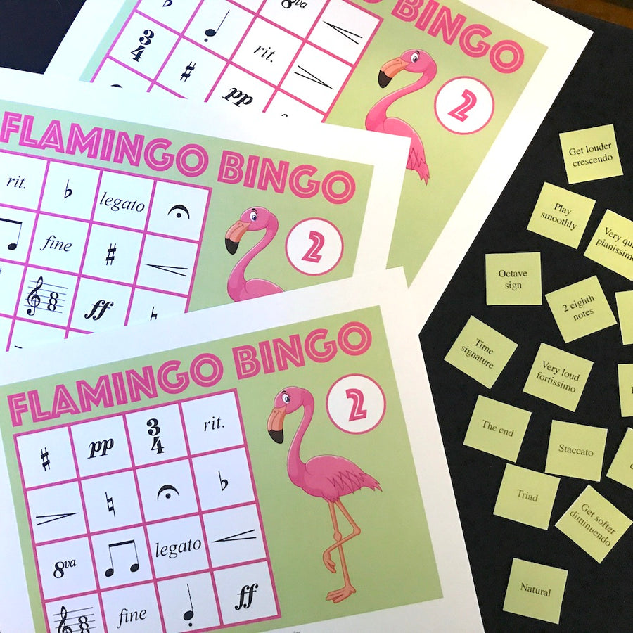 Flamingo Bingo is a fun printable game for piano lessons. Get both Level 1 and 2 in one easy download.