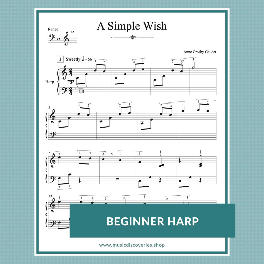 A Simple Wish, beginner harp music by Anne Crosby Gaudet