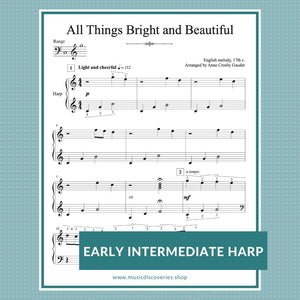 All Things Bright and Beautiful, harp sheet music arranged by Anne Crosby Gaudet