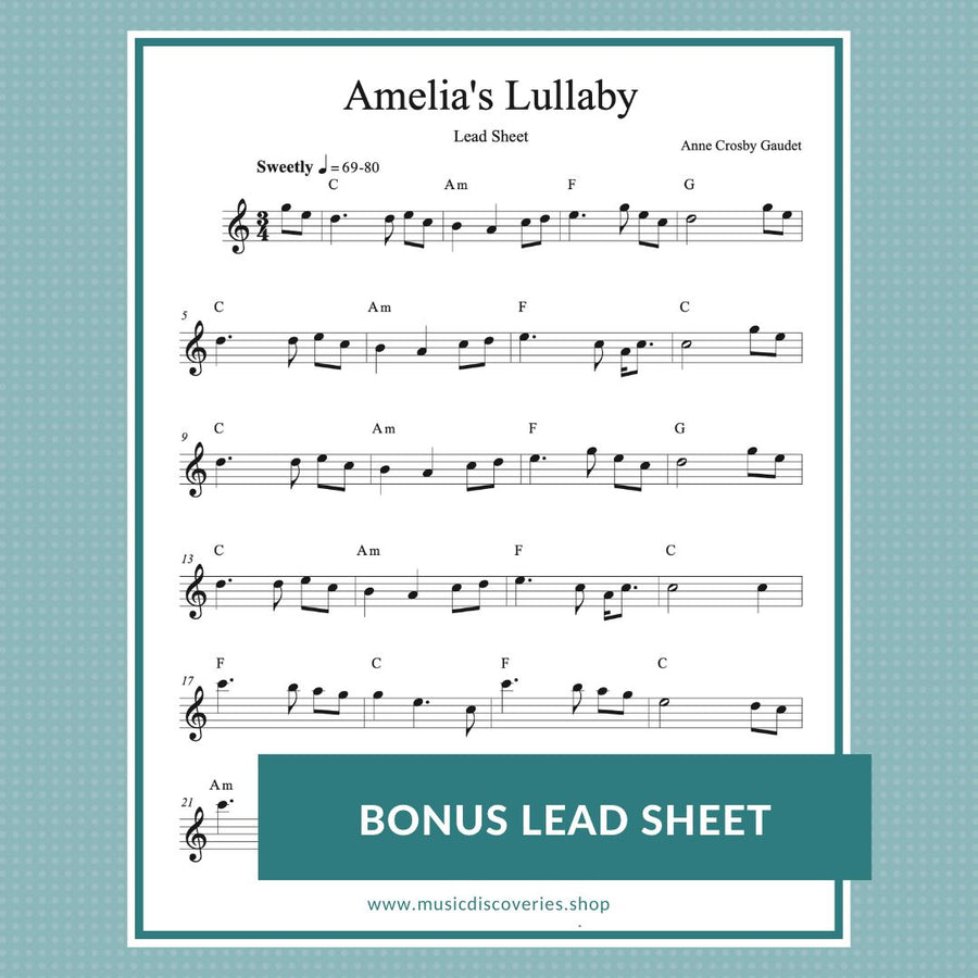 Amelia's Lullaby, harp solo and lead sheet by Anne Crosby Gaudet