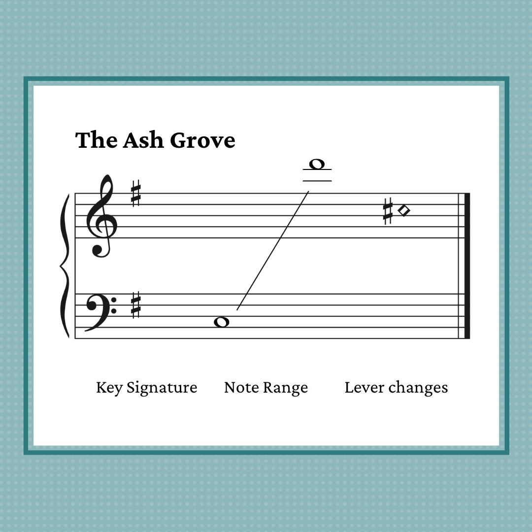 The Ash Grove, traditional Welsh folk song arranged for double strung harp by Anne Crosby Gaudet