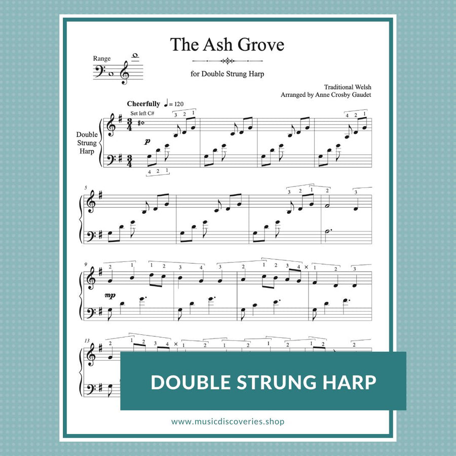 The Ash Grove, traditional Welsh folk song arranged for double strung harp by Anne Crosby Gaudet