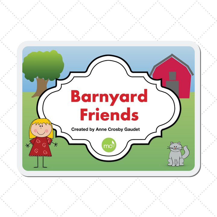 The Barnyard Friends digital teaching aid to practice landmark music notes on your iPad.