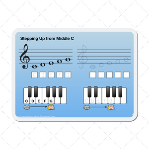 The Barnyard Friends digital teaching aid to practice landmark music notes on your iPad.