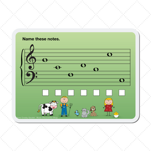 The Barnyard Friends digital teaching aid to practice landmark music notes on your iPad.