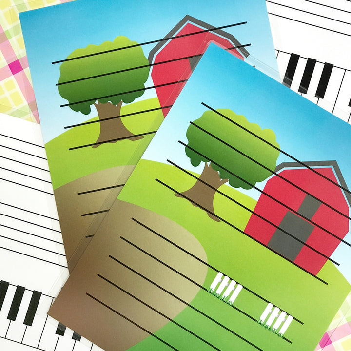 The Barnyard Friends laminated dry erase board is a terrific teaching aid for young piano students.