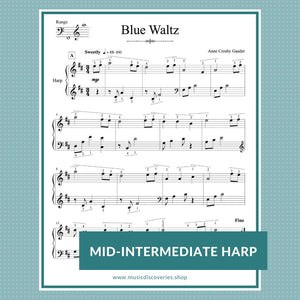 Blue Waltz, mid-intermediate harp sheet music by Anne Crosby Gaudet