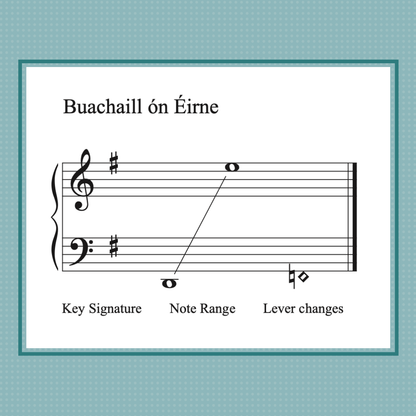 Buachaill ón Éirne is a soothing Celtic melody arranged for early intermediate lever harp by Anne Crosby Gaudet