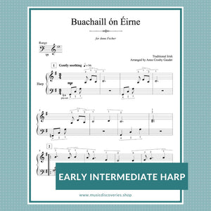 Buachaill ón Éirne is a soothing Celtic melody arranged for early intermediate lever harp by Anne Crosby Gaudet