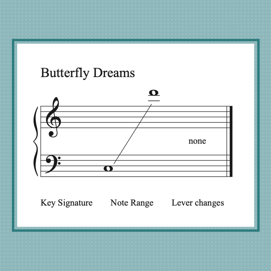 Butterfly Dreams, early intermediate harp solo by Anne Crosby Gaudet