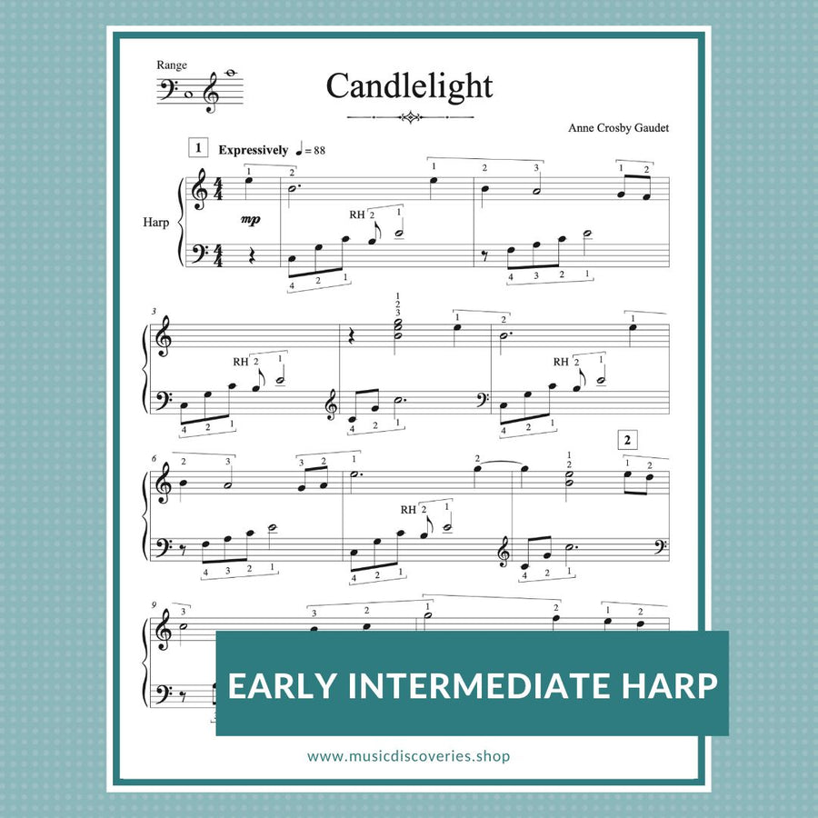 Candlelight, harp sheet music by Anne Crosby Gaudet