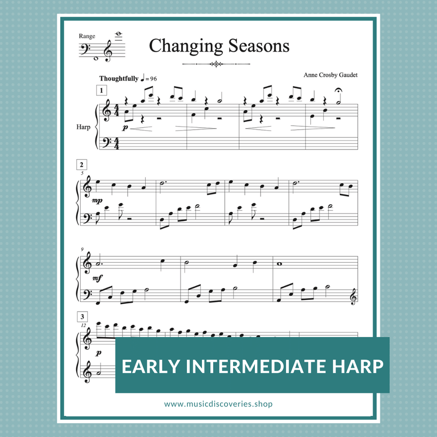 Changing Seasons, early intermediate harp sheet music by Anne Crosby Gaudet