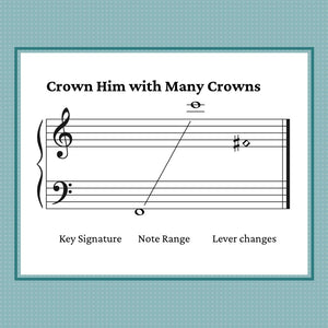 Crown Him With Many Crowns, Easter hymn arranged for early intermediate harp by Anne Crosby Gaudet