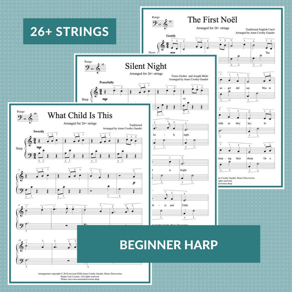 3 Easy Christmas Carols for Beginner Harp by Anne Crosby Gaudet Music