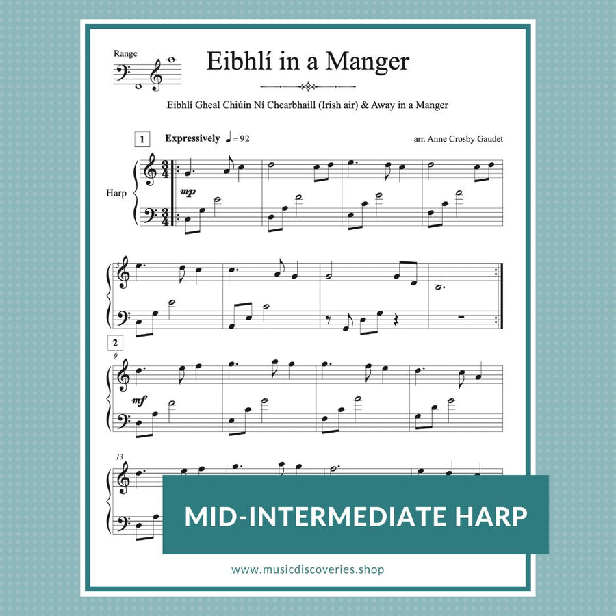 Eibhli in a Manger, harp sheet music arranged by Anne Crosby Gaudet