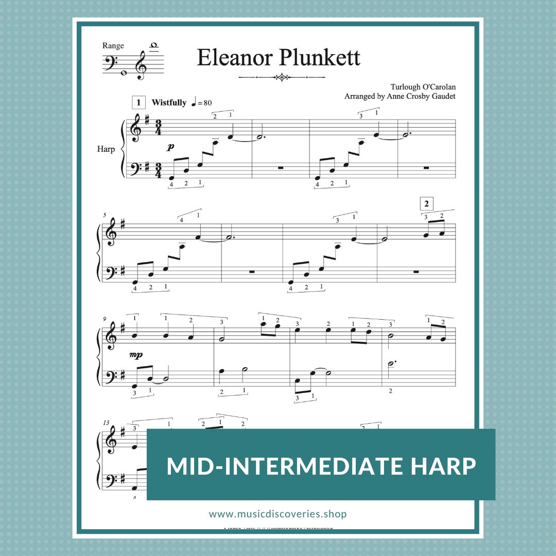 Eleanor Plunkett (Turlough O'Carolan) arranged for mid-intermediate harp by Anne Crosby Gaudet