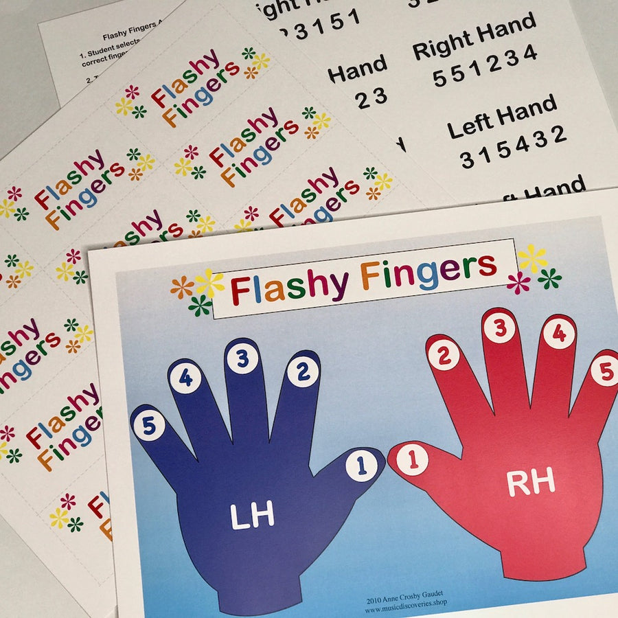 Flashy Fingers is a colorful activity to reinforce right hand, left hand and finger numbers for beginning piano students.
