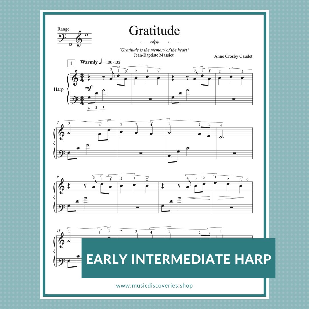 Gratitude, harp sheet music by Anne Crosby Gaudet