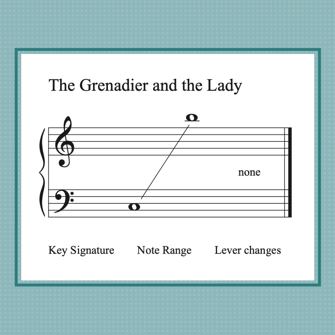 The Grenadier and the Lady, English folk song arranged for elementary harp by Anne Crosby Gaudet