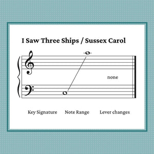 I Saw Three Ships & Sussex Carol, mid-intermediate harp solo by Anne Crosby Gaudet 