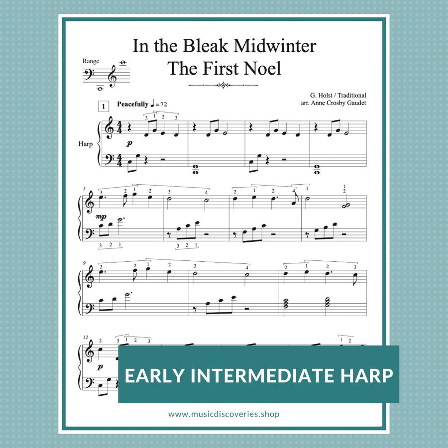 In the Bleak Midwinter & The First Noel, harp sheet music arranged by Anne Crosby Gaudet