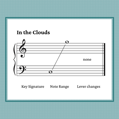 In the Clouds, beginner harp solo in 4 levels by Anne Crosby Gaudet