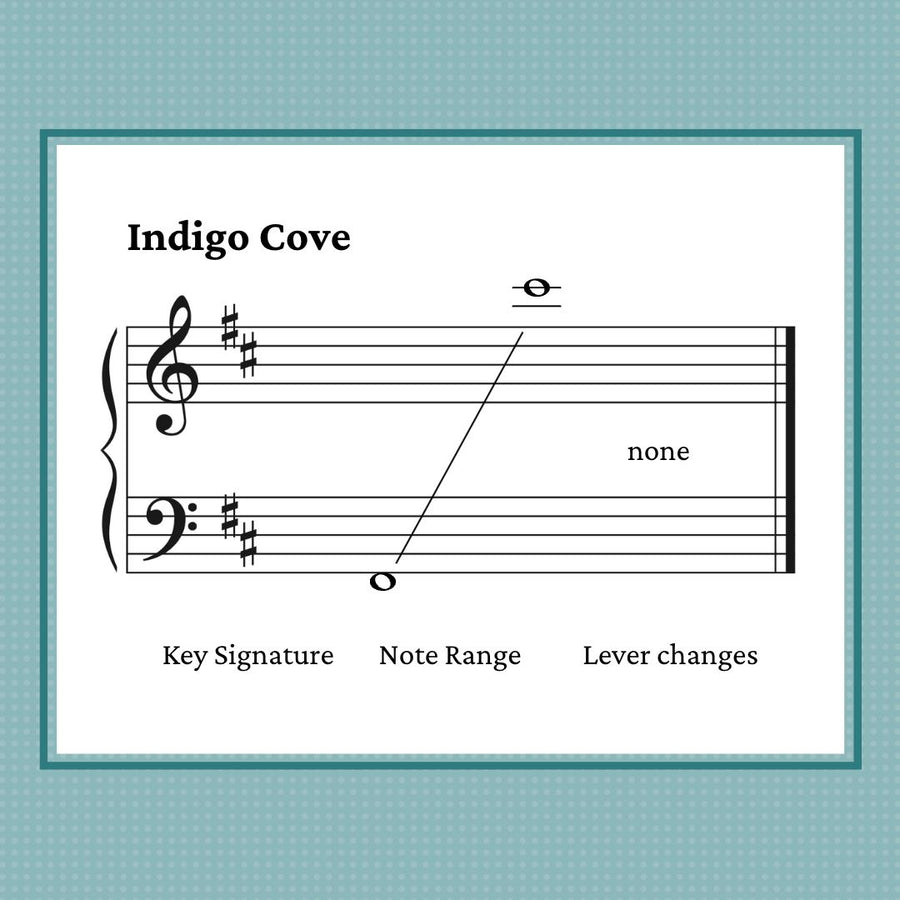 Indigo Cove, mid-intermediate harp solo by Anne Crosby Gaudet