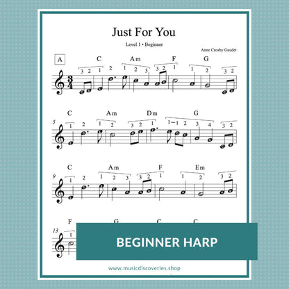 Just For You, beginner harp sheet music by Anne Crosby Gaudet