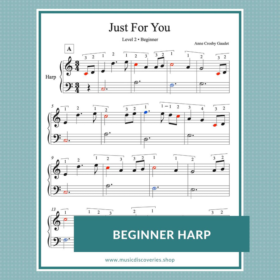 Just For You, beginner harp sheet music by Anne Crosby Gaudet