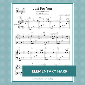 Just For You, beginner harp sheet music by Anne Crosby Gaudet