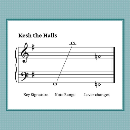 Kesh the Halls combines The Kesh (Irish jig) with the traditional Christmas carol Deck the Halls. Arranged for late intermediate harp by Anne Crosby Gaudet