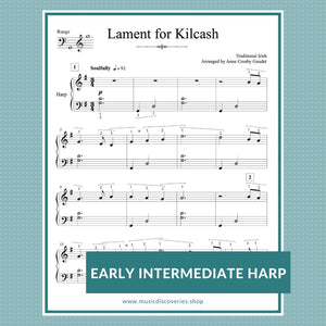 Lament for Kilcash, early intermediate harp sheet music arranged by Anne Crosby Gaudet