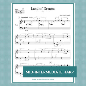 Land of Dreams, mid-intermediate harp solo by Anne Crosby Gaudet