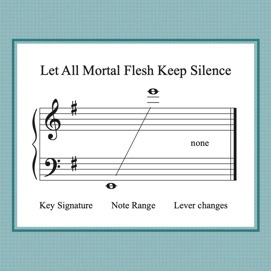 Let All Mortal Flesh Keep Silence & St. Basil's Hymn arranged for elementary harp by Anne Crosby Gaudet