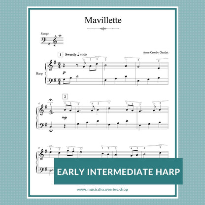 Mavillette, harp sheet music by Anne Crosby Gaudet