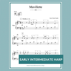 Mavillette, harp sheet music by Anne Crosby Gaudet