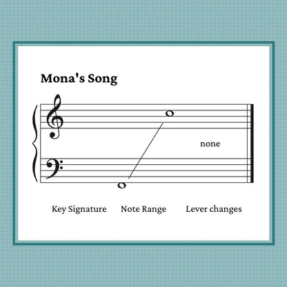 Mona's Song, early intermediate harp arrangement for left hand alone by Anne Crosby Gaudet