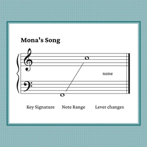 Mona's Song, early intermediate harp arrangement for left hand alone by Anne Crosby Gaudet