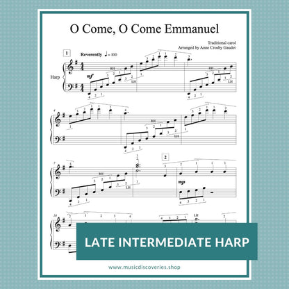 O Come, O Come Emmanuel, late intermediate harp sheet music arranged by Anne Crosby Gaudet