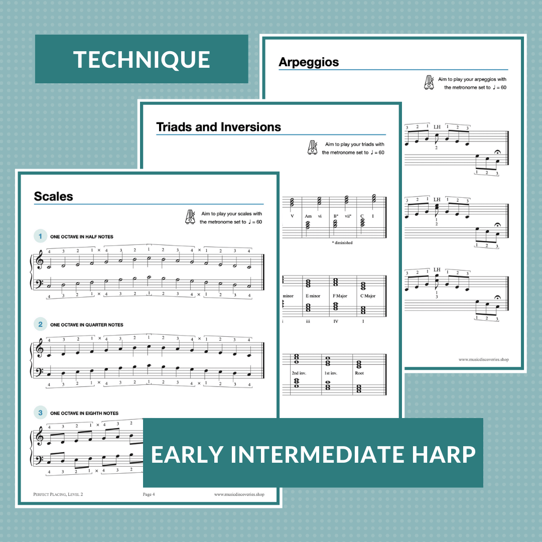 Perfect Placing, Level 2. Harp technique workbook by Anne Crosby Gaudet