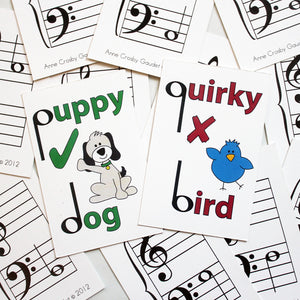 The Quirky Bird cards help students identify correct music stem placement