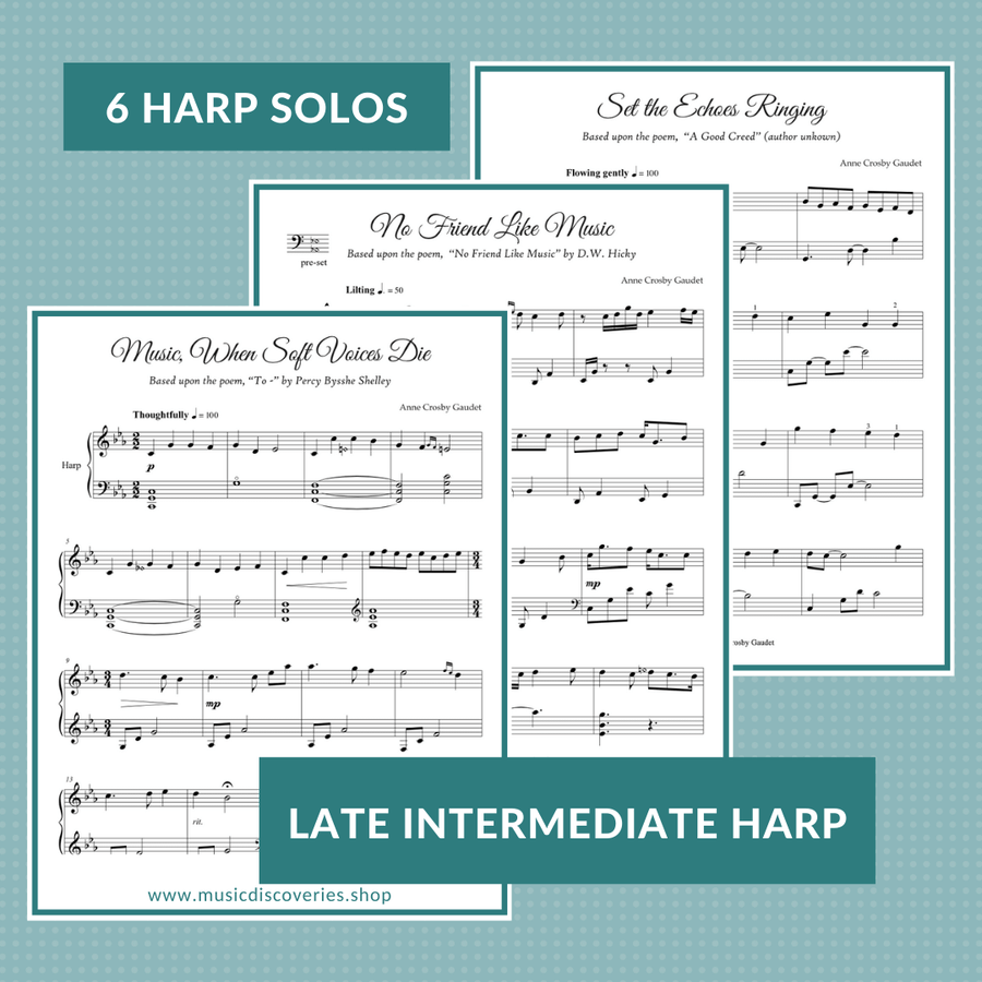 Remembrance, 6 late intermediate solos for lever harp by Anne Crosby Gaudet
