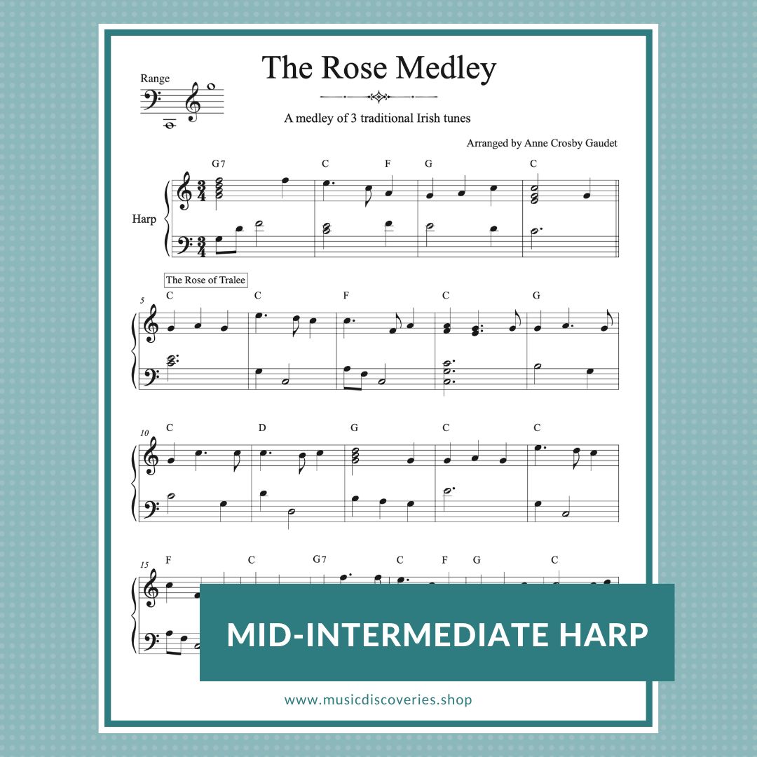 The Rose Medley, harp sheet music by Anne Crosby Gaudet