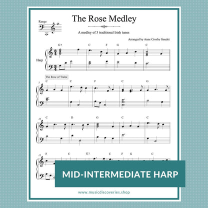 The Rose Medley, harp sheet music by Anne Crosby Gaudet