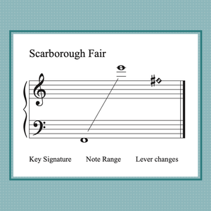 Scarborough Fair, mid-intermediate harp sheet music arranged by Anne Crosby Gaudet