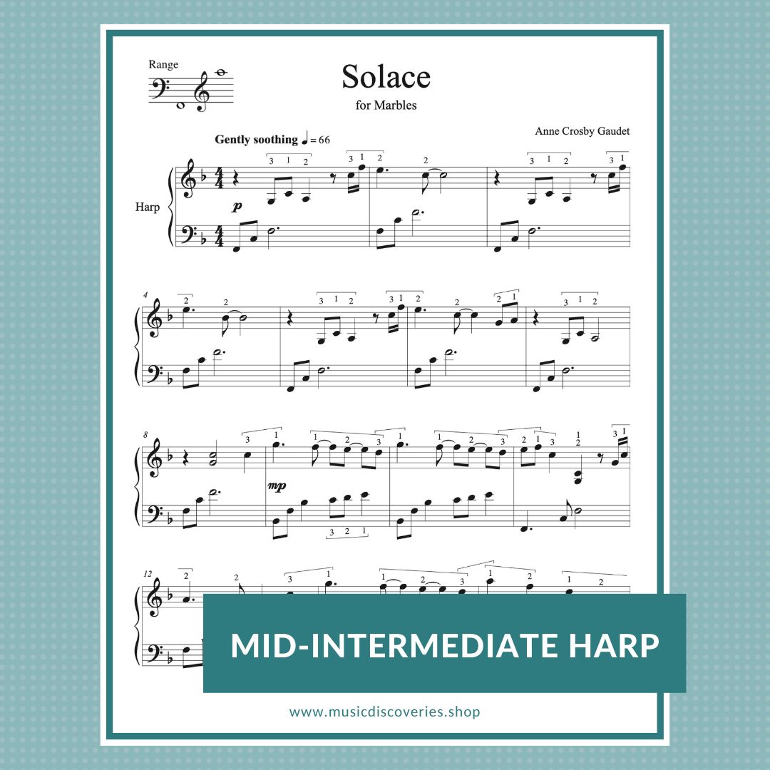 Solace, mid-intermediate harp solo by Anne Crosby Gaudet