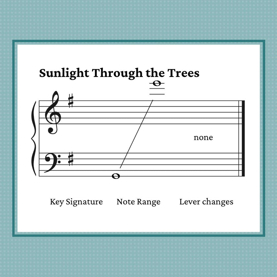 Sunlight Through the Trees, mid-intermediate harp sheet music by Anne Crosby Gaudet