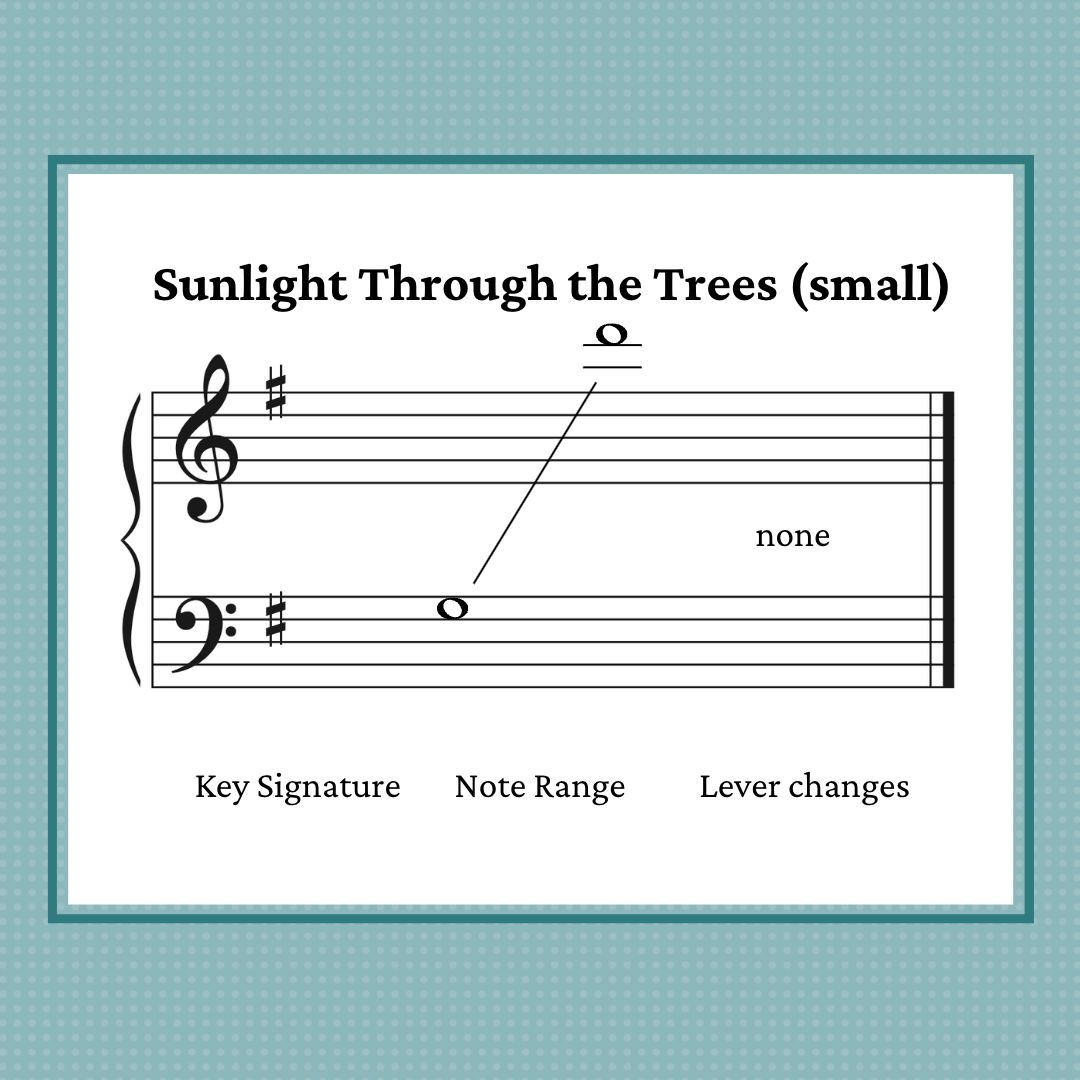 Sunlight Through the Trees, mid-intermediate harp sheet music by Anne Crosby Gaudet