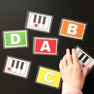 Use the Music Alphabet Cards to teach the names of the white keys on the piano.