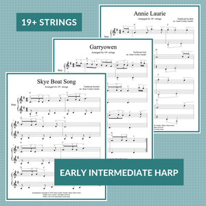 7 Traditional Tunes arranged for 19+ strings small harp by Anne Crosby Gaudet